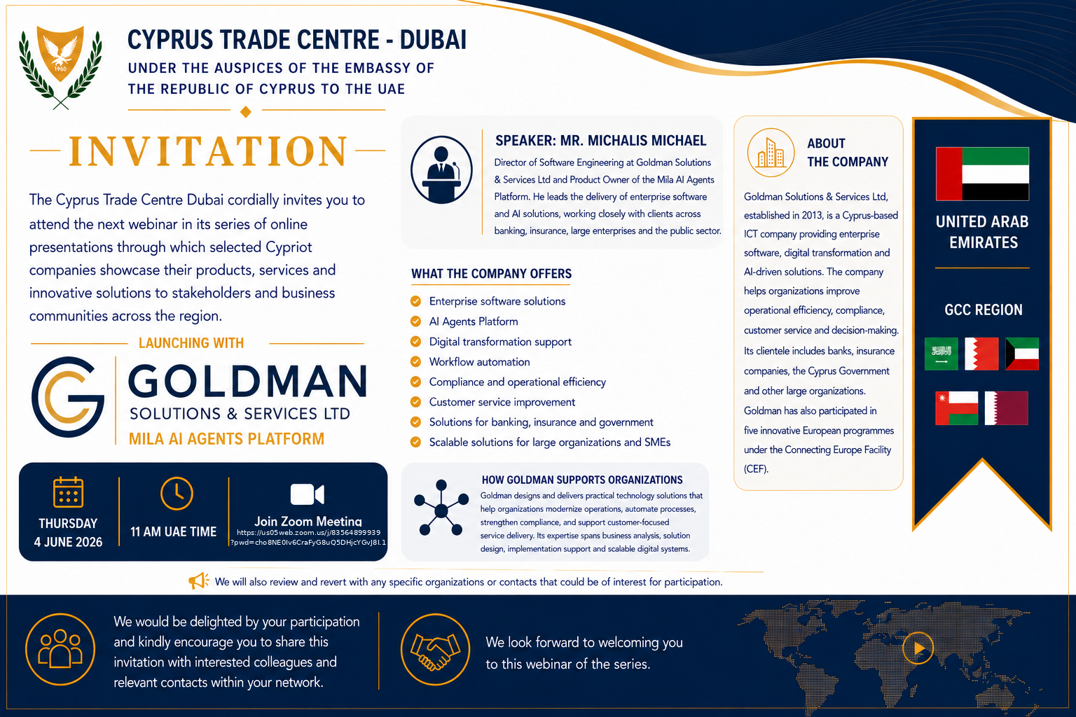 Invitation to the Goldman Solutions and Services webinar on 4 June 2026